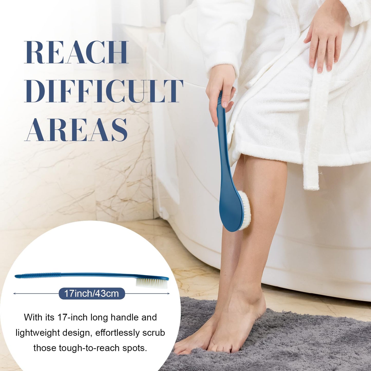 Back Scrubber for Shower, Shower Body Brush for Cleaning with Long Handle for Showering, 17 Inch Back Washer Exfoliator for Shower Men Women with Non-Slip Handle, Adhesive Hook (Celadon Green)