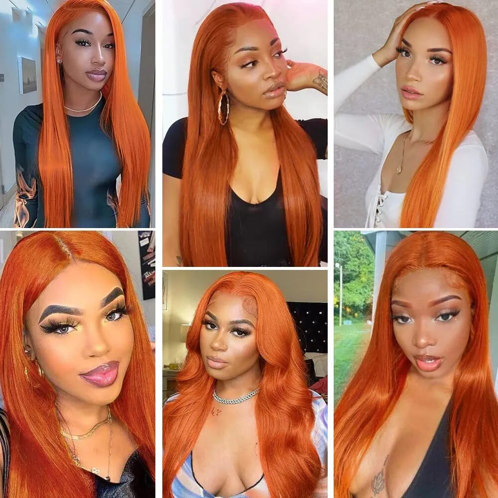 Orange Straight Bundles Human Hair Color 350 Straight Bundles Double Weft Brazilian Human Hair Ginger Orange Straight Bundles Weave Extensions Bundles for Black Woman (24 26 28 inch,3 Bundles)