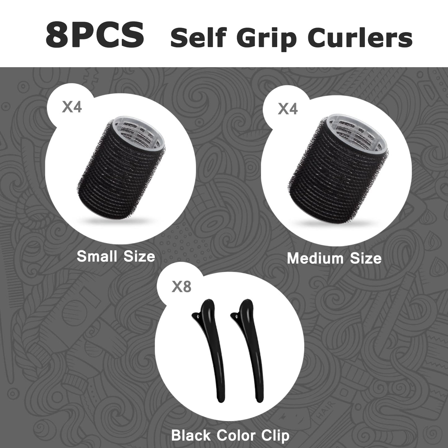 Self Grip Hair Curlers Set - Heatless Rollers for Long, Medium and Short Hair with Clips and Comb, Salon Hairdressing Tools for DIY Styling