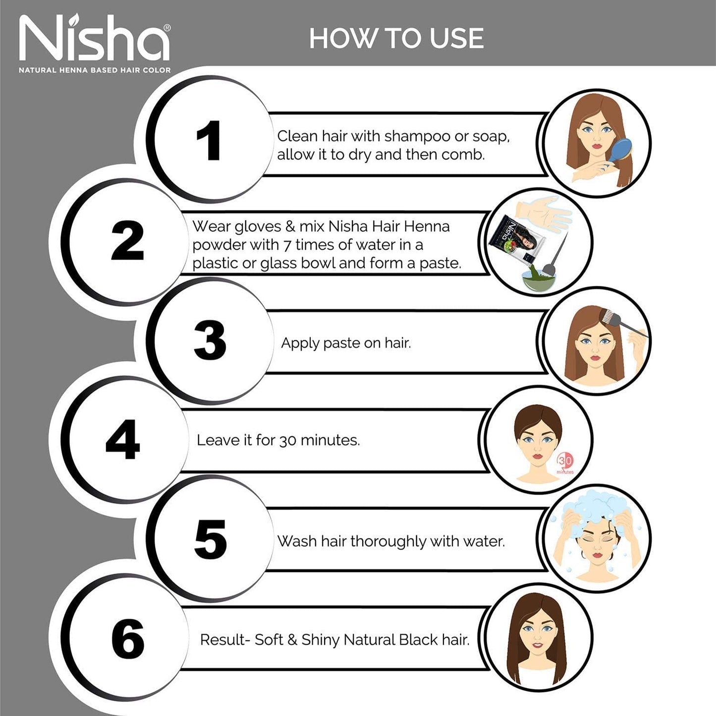 Nisha Henna Based Color Dye For Hair (0.88 Ounce (Pack of 10), Natural Black)