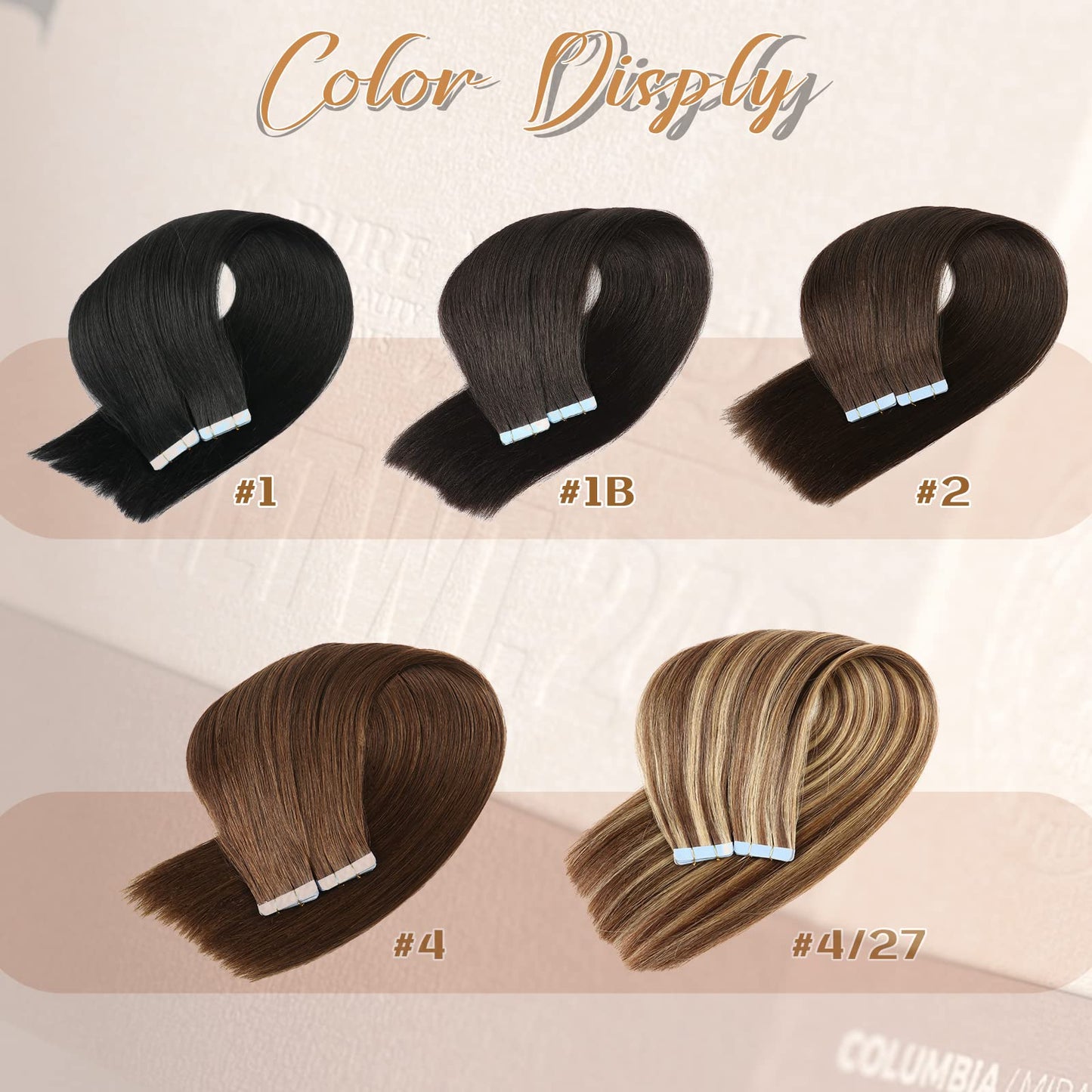 Tape in Hair Extensions Human Hair 4/27 Highlight Brown Straight Tape in Human Hair Extensions Adhesive Glue on Premium Quality Silky Invisible Seamless Skin Weft 22 inches 20pcs 50g/pack