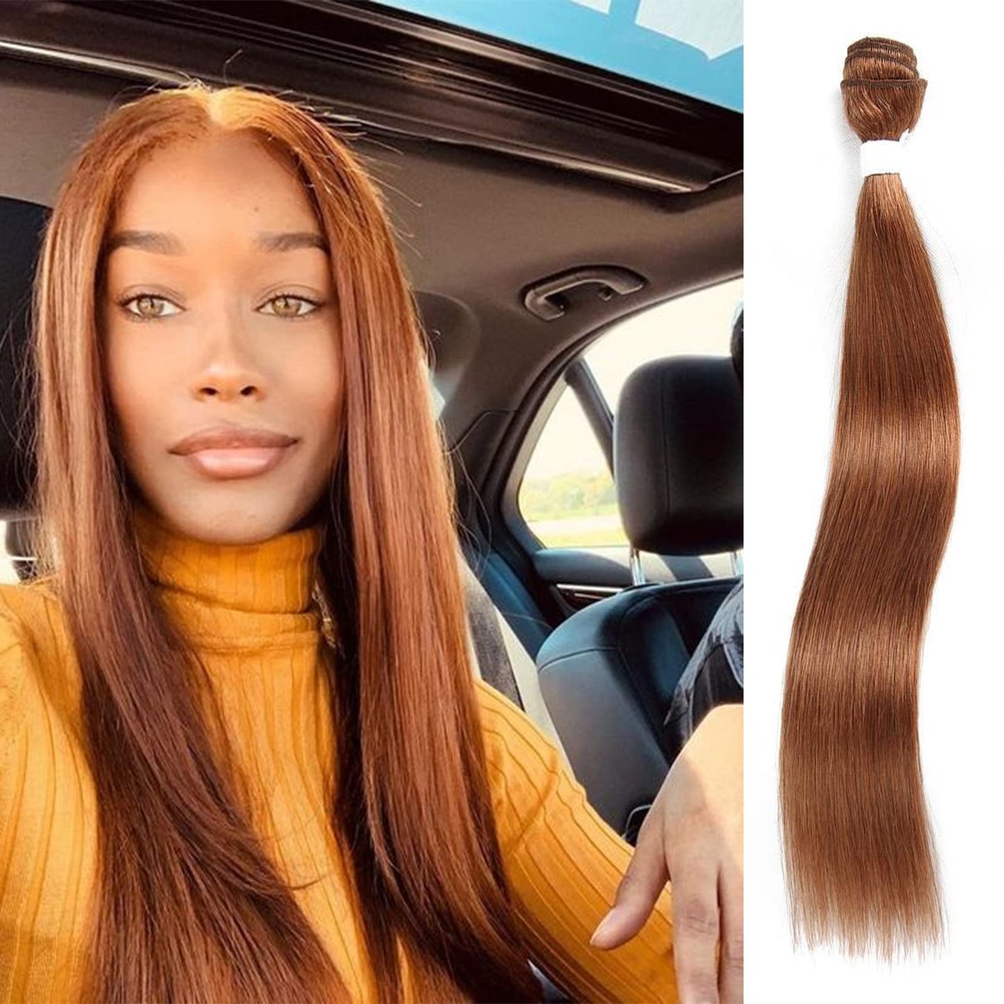 X-TRESS Light Brown Hair Bundles Straight Hair Bundles 1 Human Hair Bundles 22 inchs Human Hair Weave (22 Inch,30#)