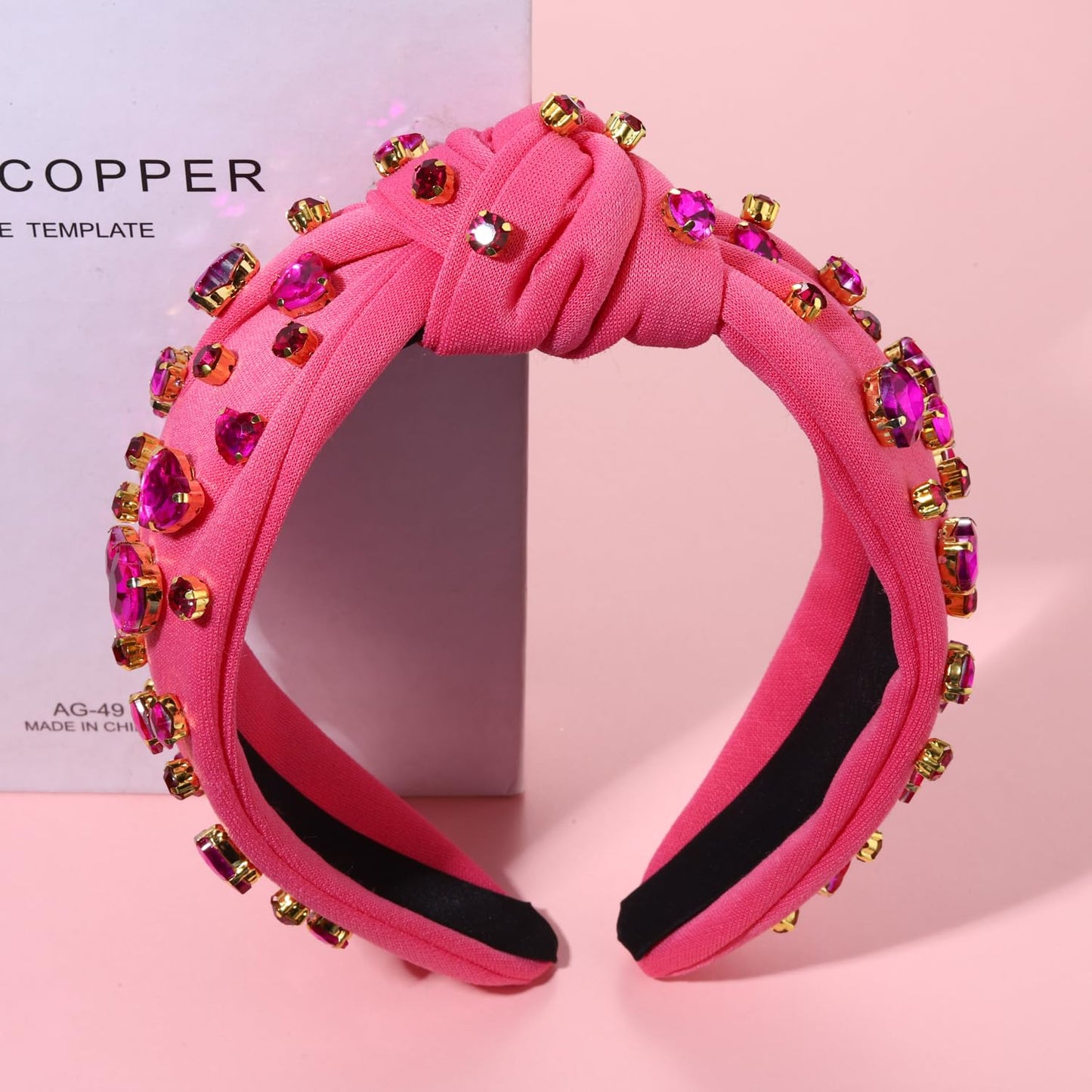 Valentine’s Day Heart Headbands for Women Valentine’s Day Accessories Jeweled Beaded Heart Knotted Headband Pink Red Rhinestone Wide Top Knot Headband Valentine Party Favors Gifts (Heart Headband 3)