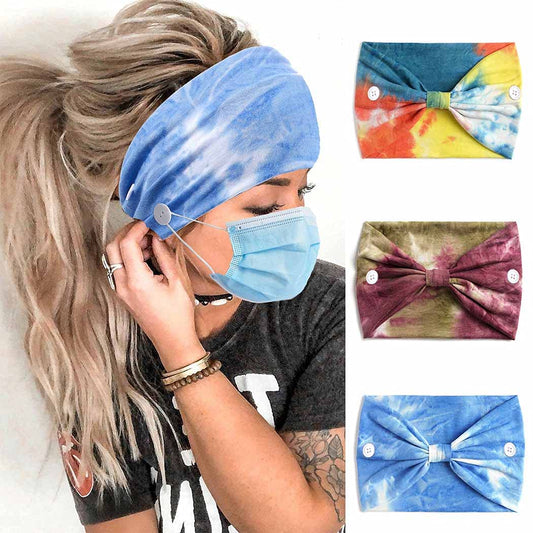 Aceorna Boho Button Headband Wide Knotted Hairbands Stretch Nurse Headbands Women Head Wraps Workout Ear Saver Hair Band Leopard Turban Headwear Yoga Hair Accessories for Women 3 Pcs (Set G)