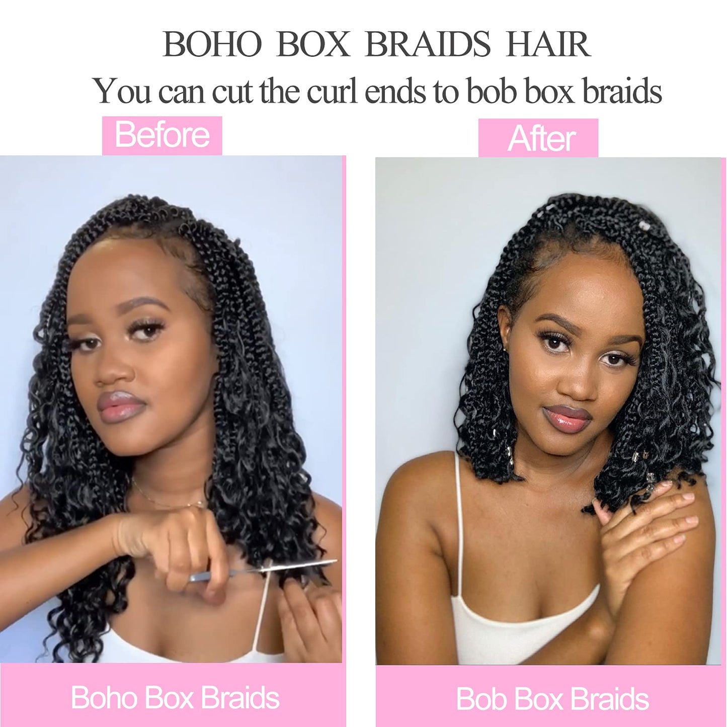 Unionbeauty 8 Packs Boho Box Braids Crochet Hair 14 Inch Messy Goddess Box Braids Crochet Hair Curly Ends Pre-looped Individual Synthetic Braiding Hair Bob Bohemian Hippie Braids for Black Woman 1B#