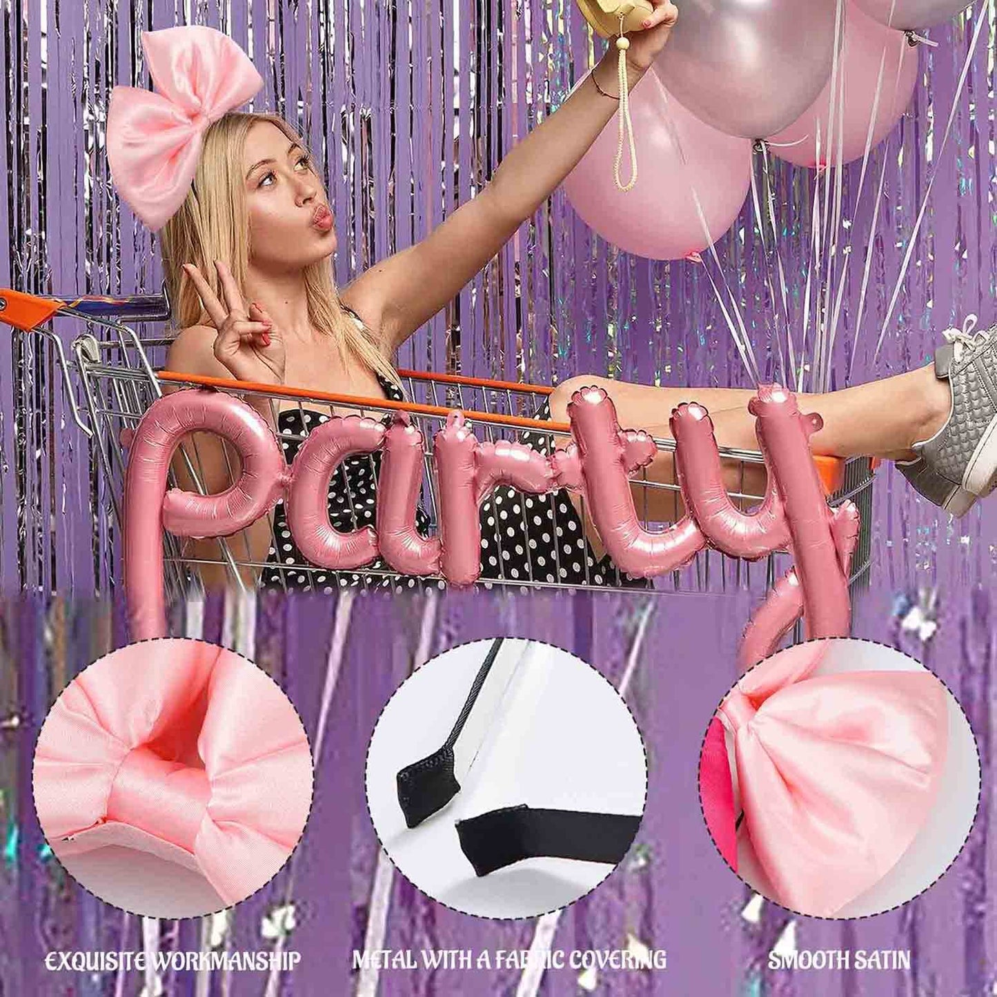 Olbye Bow Headbands with Large Bowknot - Red and Hot Pink Hair Accessories for Halloween, Christmas Party, Costume, Cosplay (2Pcs)