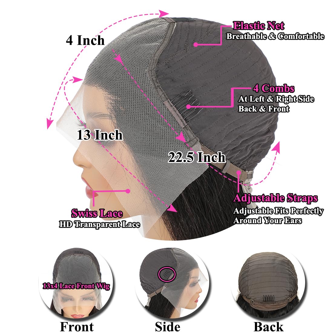 Straight Lace Front Wigs Human Hair 220% Density 13x4 HD Lace Front Wigs Human Hair Pre Plucked Straight Human Hair Wigs for Black Women 20 Inch Glueless Brazilian Lace Frontal Wig with Baby Hair