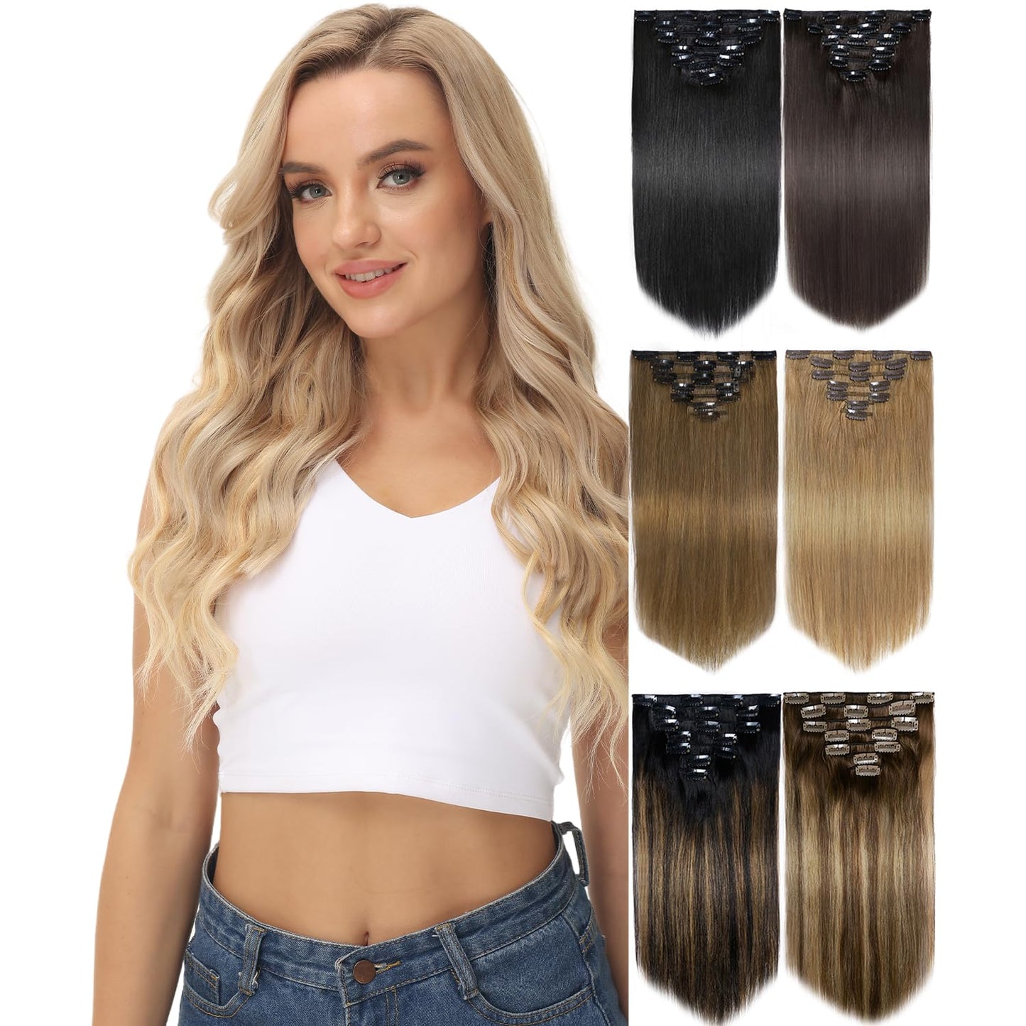 Yamel Remy Clip in Hair Extensions Human Hair 7Pcs 16 Clips Real Human Hair Extensions clip