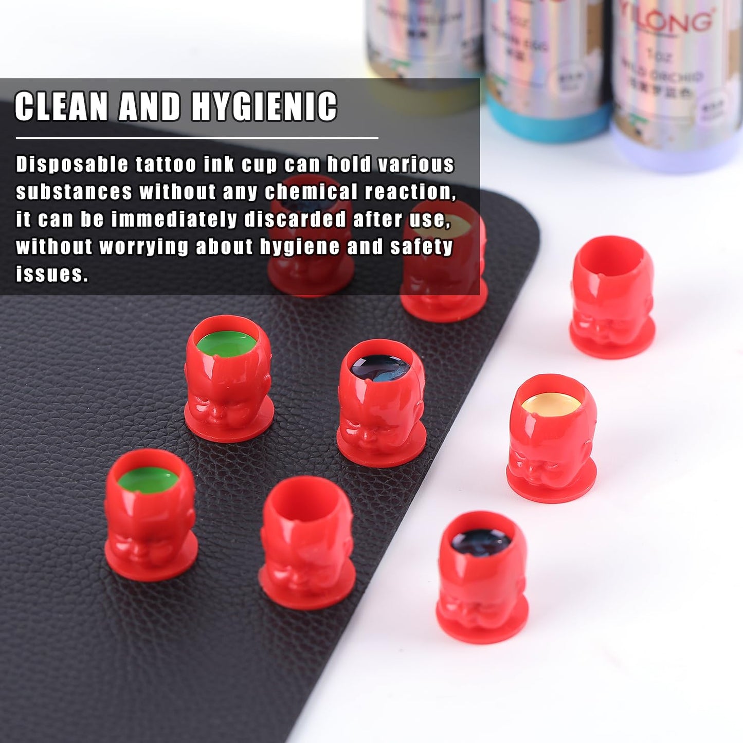 Peslief 200PCS Tattoo Ink Caps Disposable Plastic Doll Tattoo Ink Cups with Base Pigment Caps Ink Cups for Tattooing Permanent Makeup Container for Tattoo Ink Tattoo Supplies - Red