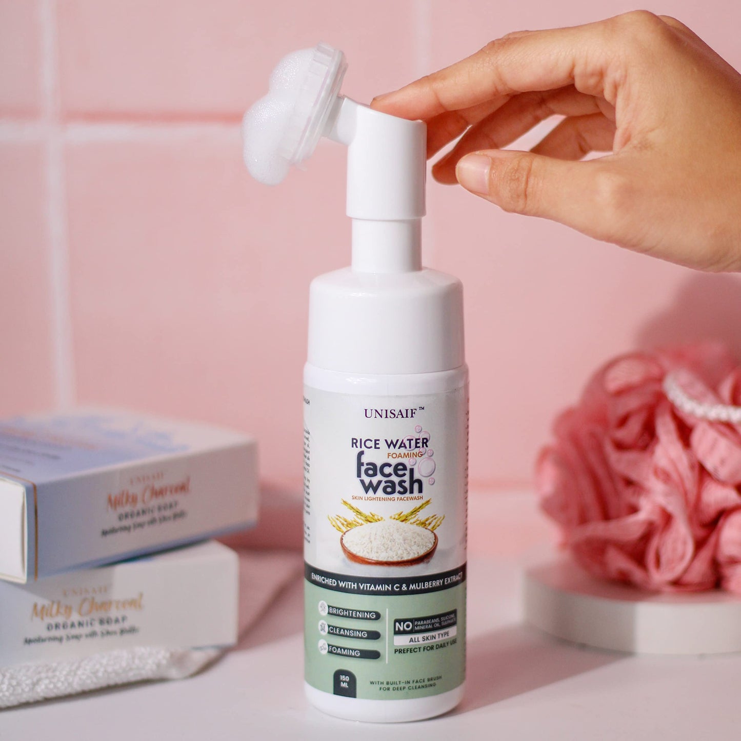 Unisaif Rice Water Face Wash – Rice Water Bright Foaming Cleanser for Women and Men’s Skin Lightening | Foaming | Brightening| Cleansing Facewash for Dry Skin 150ml