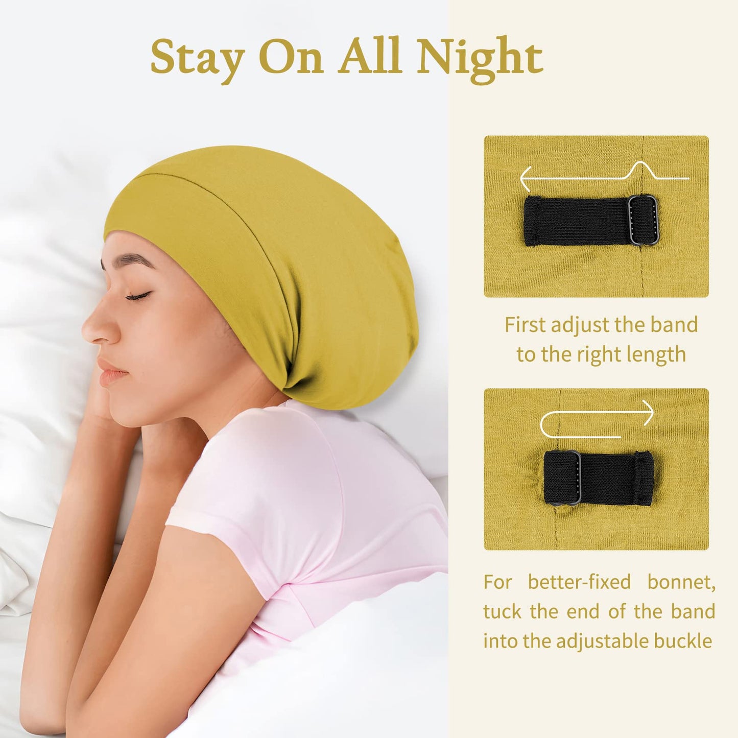 OLESILK 100% Mulberry Silk Bonnet for Sleeping Women, Silk Hair Wrap for Sleeping, Silk Sleep Bonnet for Women&Men, Real Silk, Not Satin, Yellow