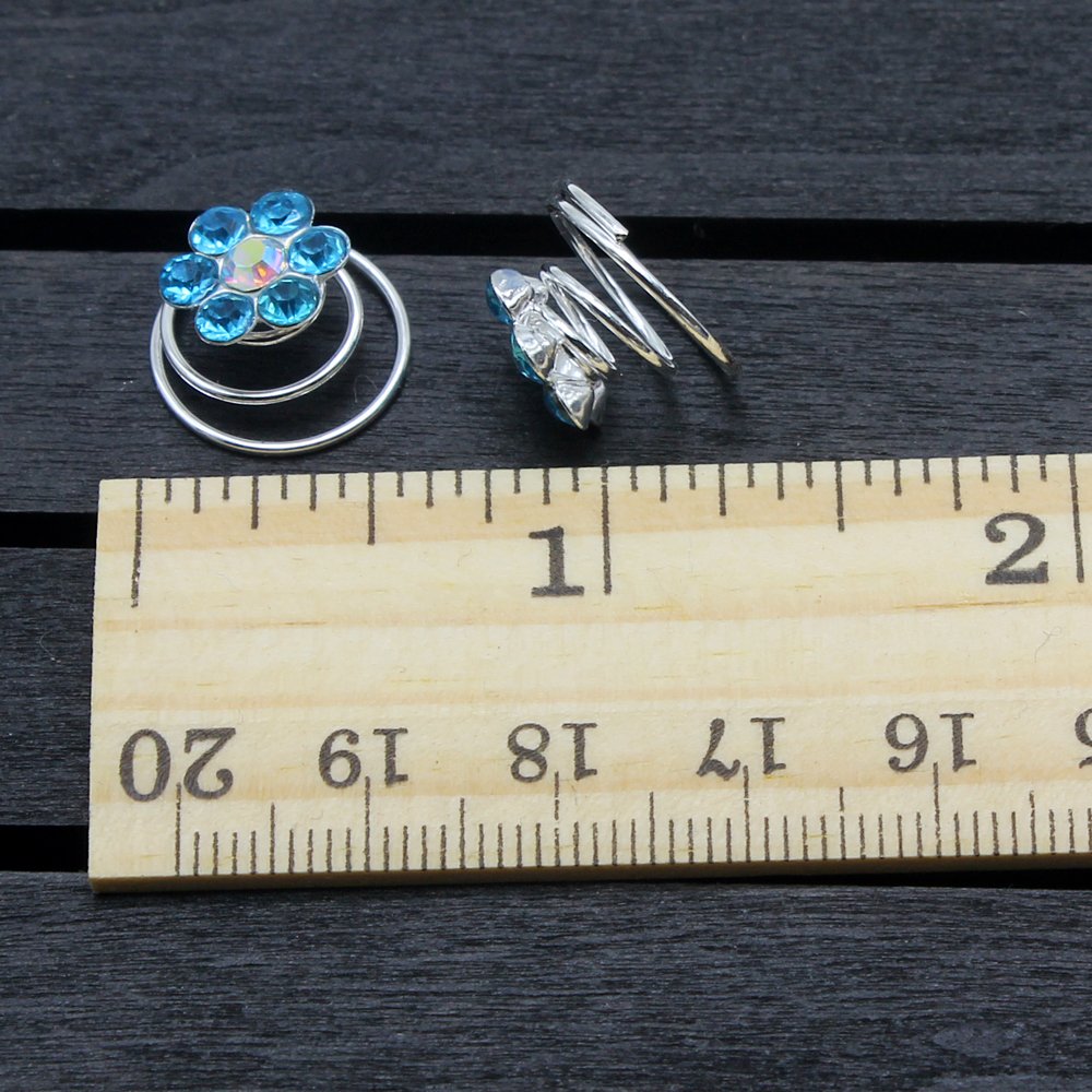 Newstarfactory Rhinestone Studded Collection Flower Spiral Hair Pin Pack of 12 (Sky Blue)