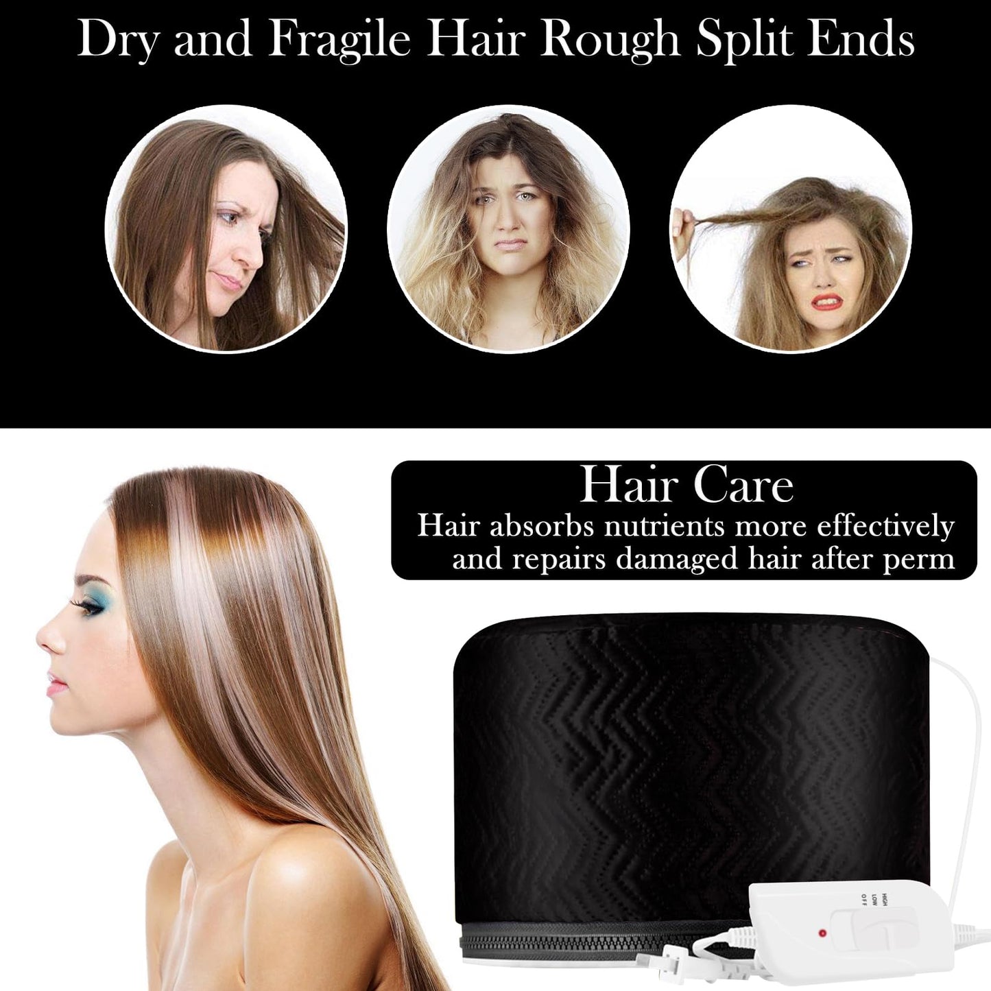 Smoostart Hair Steamer, Portable Hair Care Hat with 3 Mode Temperature Control, 110V Electric Heating Cap for SPA Beauty and Thermal Treatment (Black)