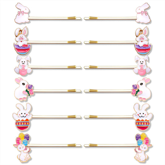 Boderier 12 Pack Easter Hair Clips for Women Enamel Bunny Hairpin Hair Accessories Bunny