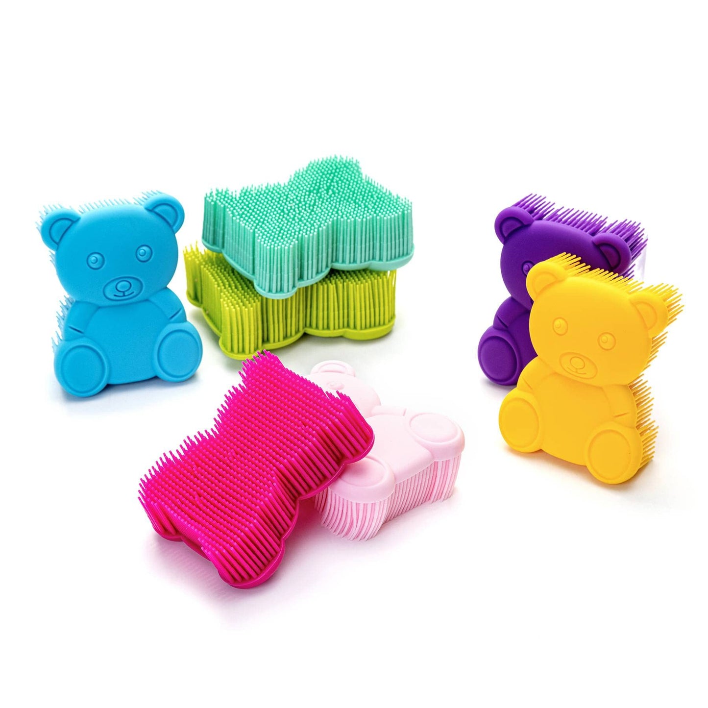 Premium Sensory Brush for Kids or Autism,Soft Silicone Body Scrubber,2 in 1 Sensory Room Occupational Therapy Sensory Brushes,Silicone Loofah,Pets Shower Brush Bath Brush Shampoo Brush(bear-navy blue)