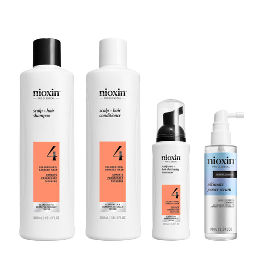 Nioxin System Kit 4, Cleanse, Condition, and Treat the Scalp for Thicker and Stronger Hair, for All Hair Thinning Types, Full Size Kit + Ultimate Power Serum, Anti Hair Loss Leave-In Hair Treatment