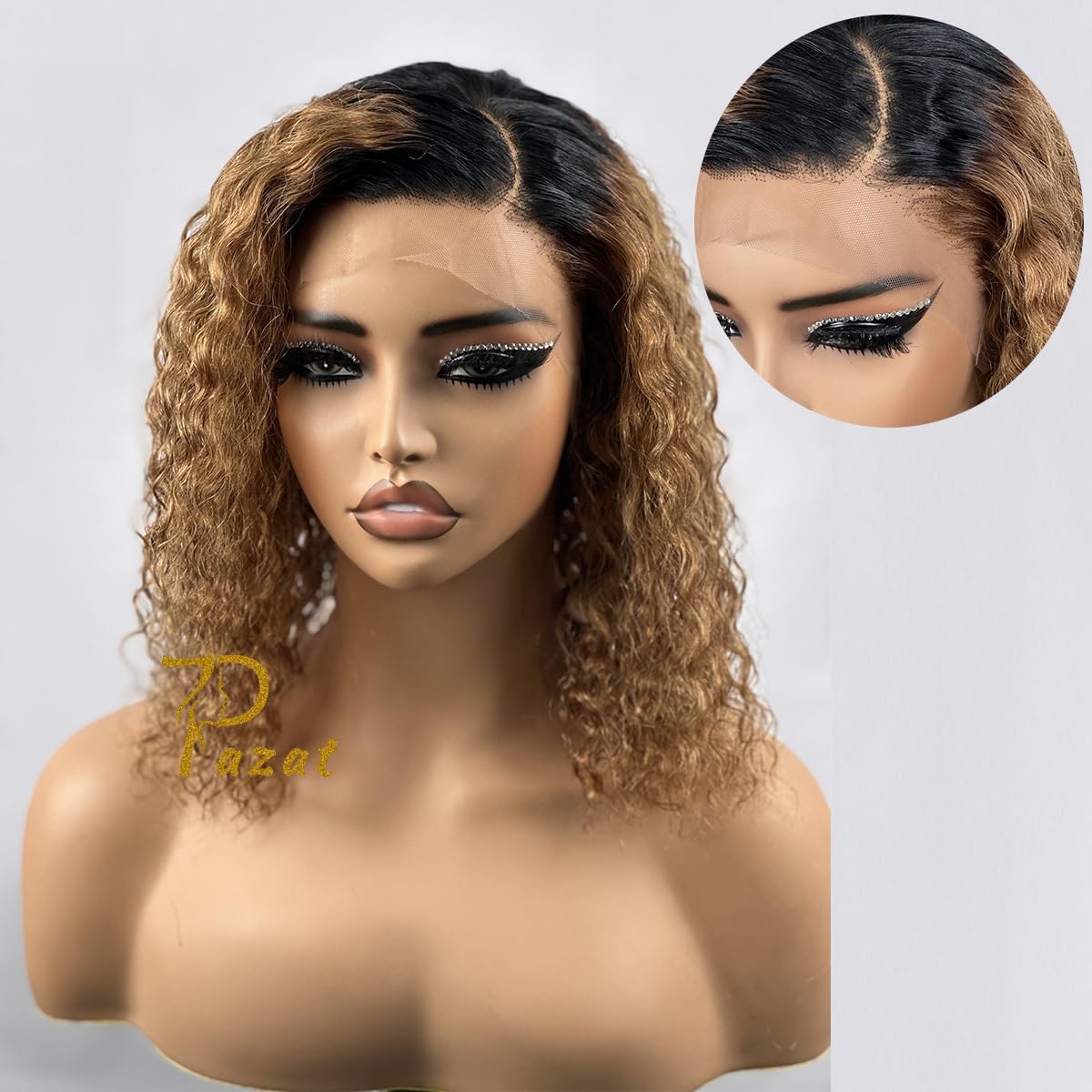 Pazat Ombre Lace Front Wig Human Hair 1B/30 Colored Wigs Short Deep Wave Black to Blonde Curly Bob Lace Frontal Wigs 13x4 HD Glueless Wigs Human Hair for Black Women Pre Plucked180% Density 10 Inch