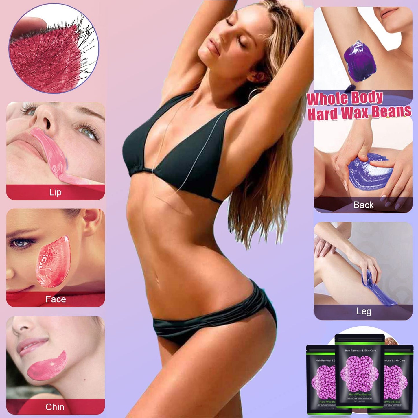 Wax Beads for Hair Removal 10.5 oz (300 g), Auperwel Hard Wax Beads for Sensitive Skin Brazilian, Face, Bikini, Eyebrow, Legs, Painless Waxing Beads for Women Men, 3 packs Wax Kit with 10 Wax Sticks