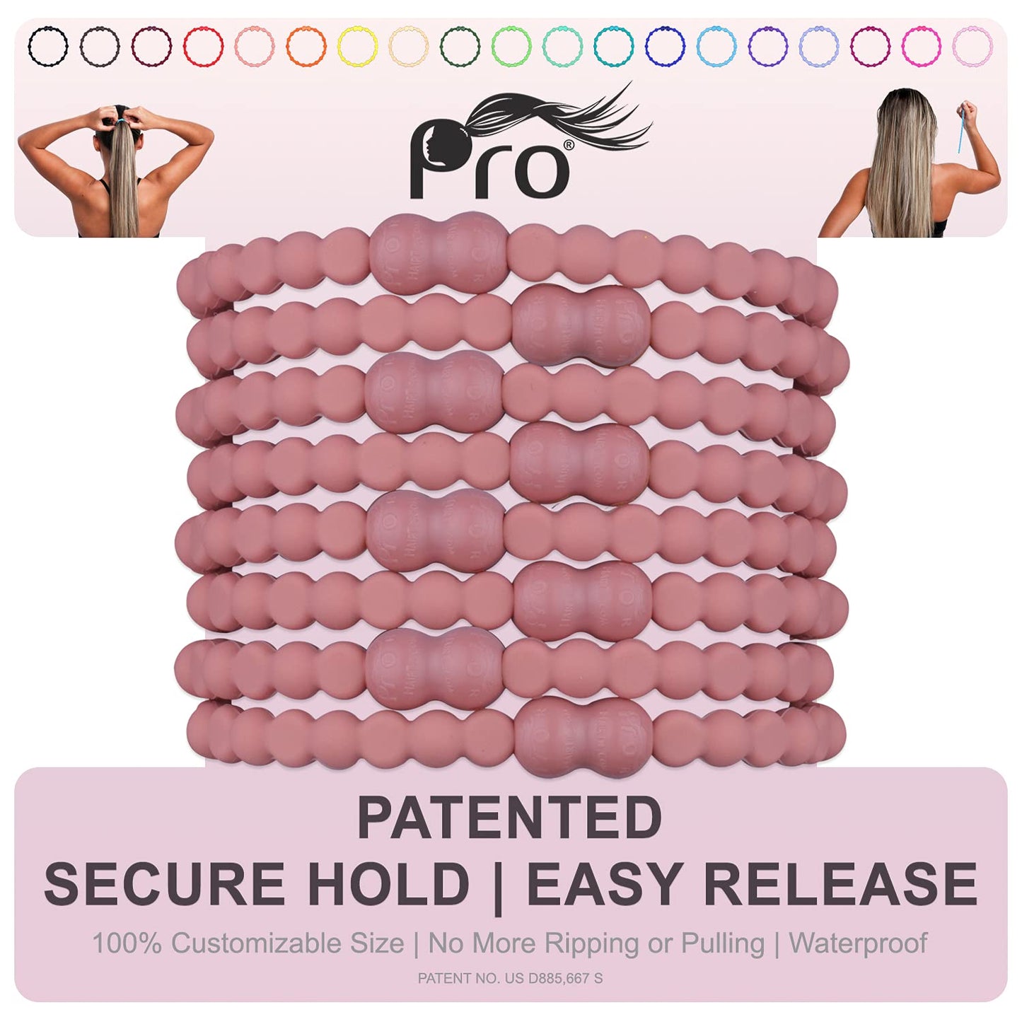 PRO Hair Tie - Easy-Release Clasp - Secure Hold - No Damage - Great for ANY Active Lifestyle (Rose Gold Pack of 8)