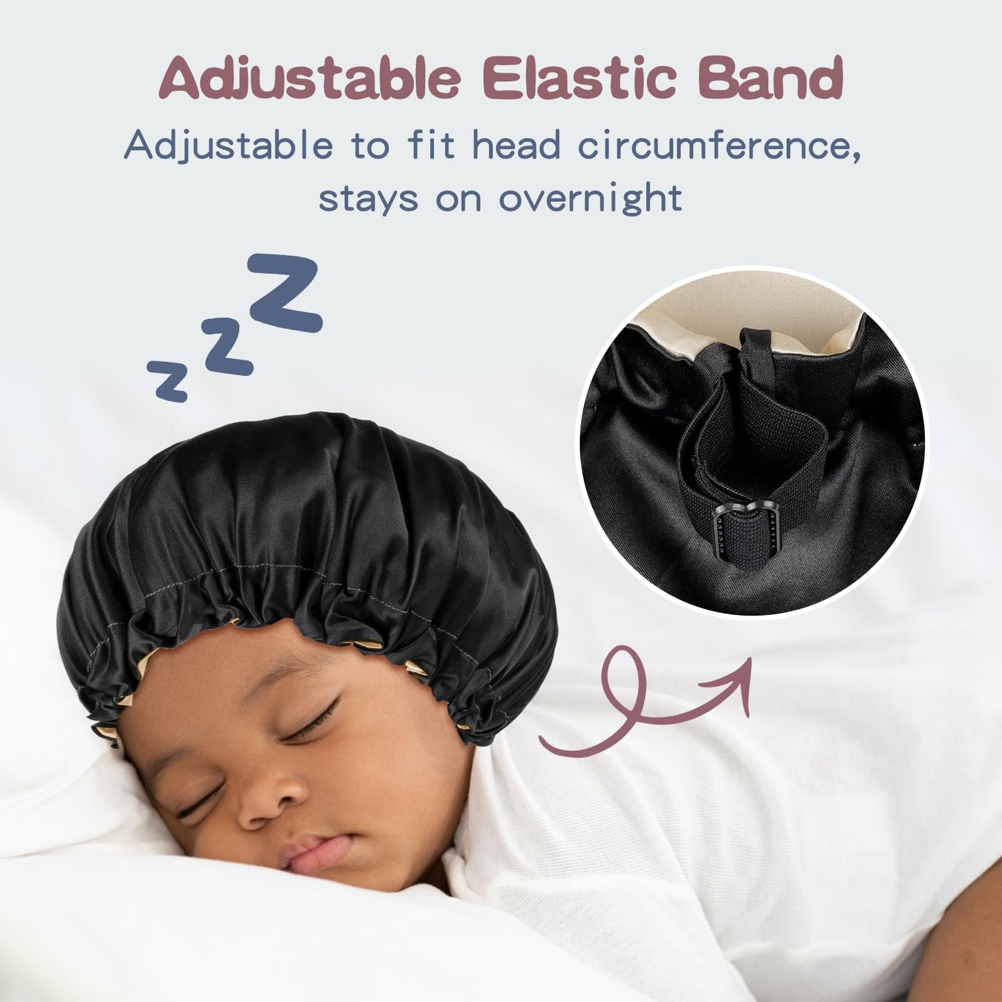 Baby Bonnet for 6-36 Months Sleeping: Reversible Smooth Satin for No Mess Toddler's Curly Hair, Adjustable Band No Slip Black-Taupe