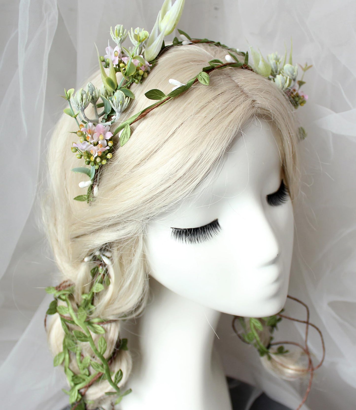 Trepveter Flower Vine Crown Bridal Floral Headband Hair Wreath Flower Headpiece Halo Cosplay Halloween Bridal Wedding Photo Props Renaissance Party Prom Green