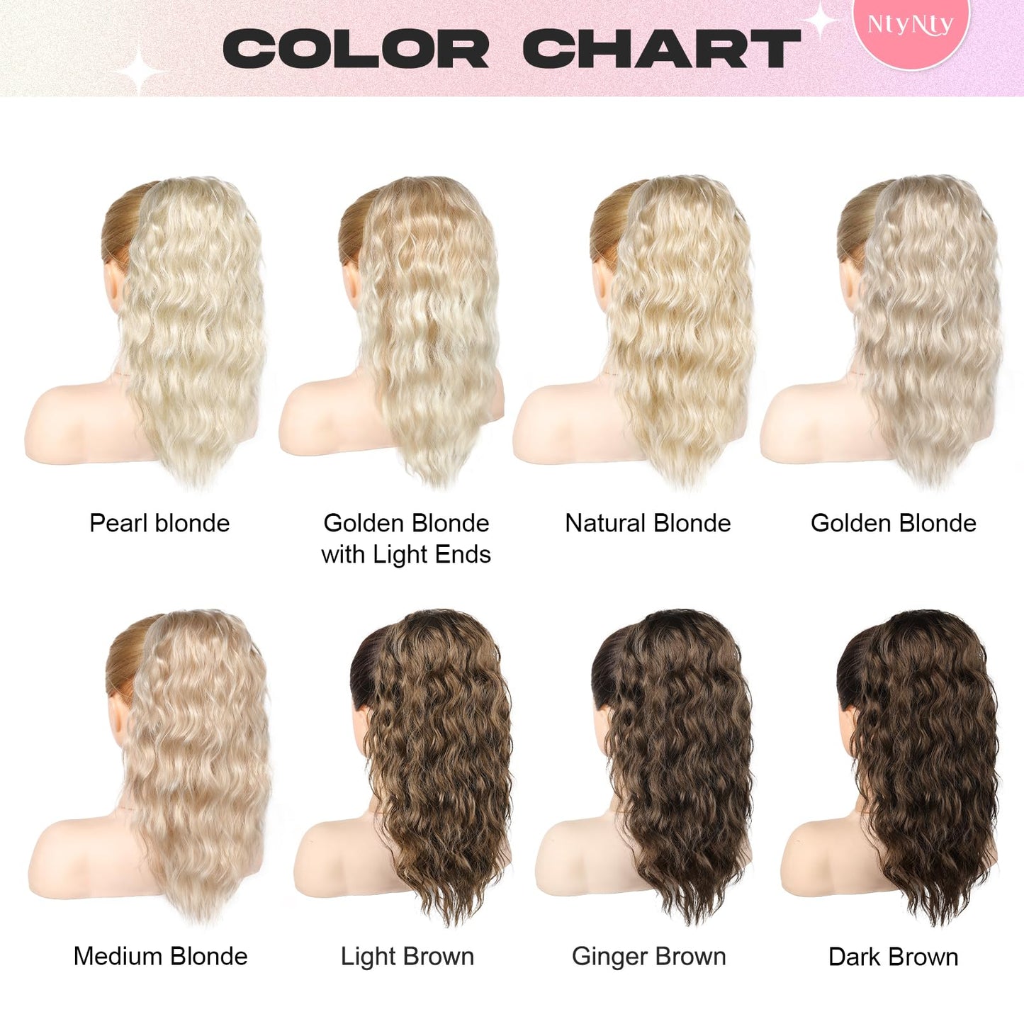 NTYNTY Ponytail Extension, 18" Super Lightweight Drawstring Ponytail Hair Extensions Natural Soft Synthetic Wavy Curly Pony Tail Hair Pieces for Women - Golden Blonde