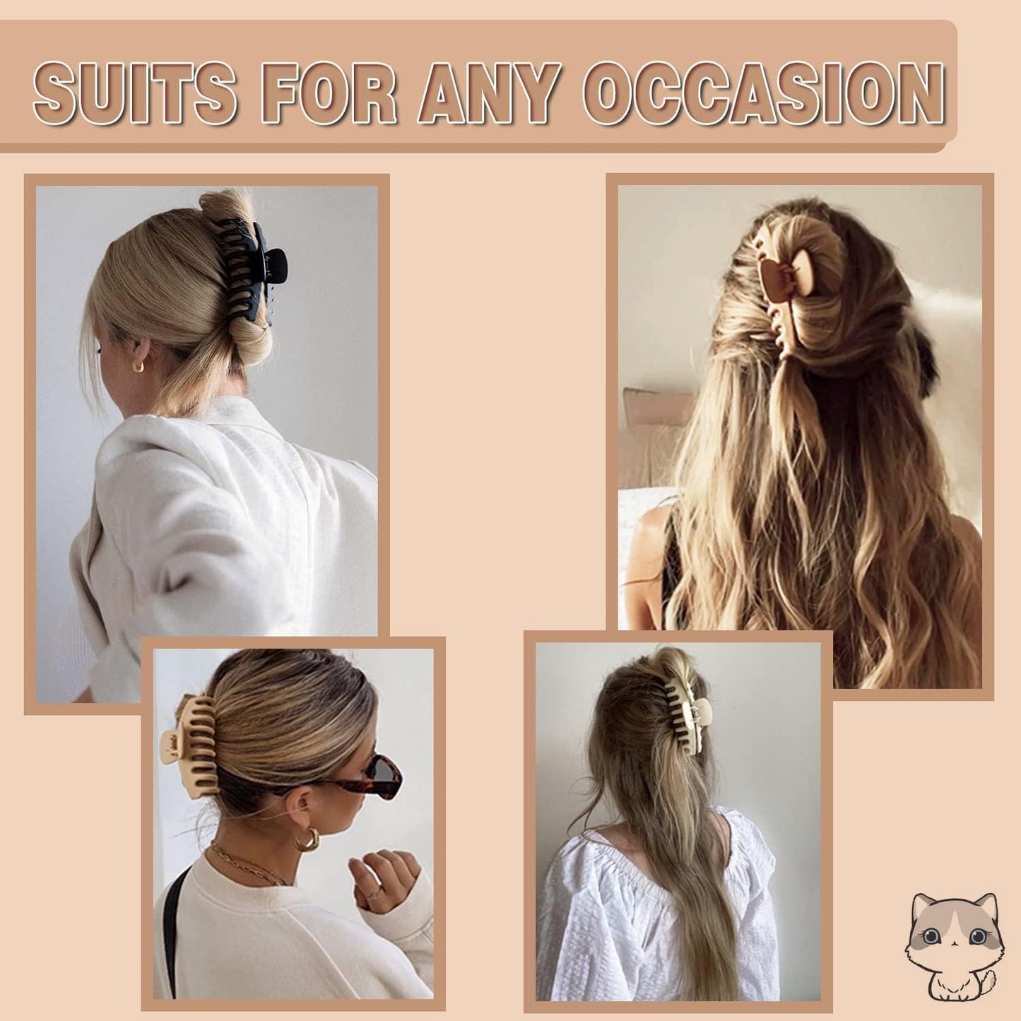 6 Pack Large Hair Clips, Strong Hold for Thick & Thin Hair, Multi-Color Claw Clips for Women & Girls