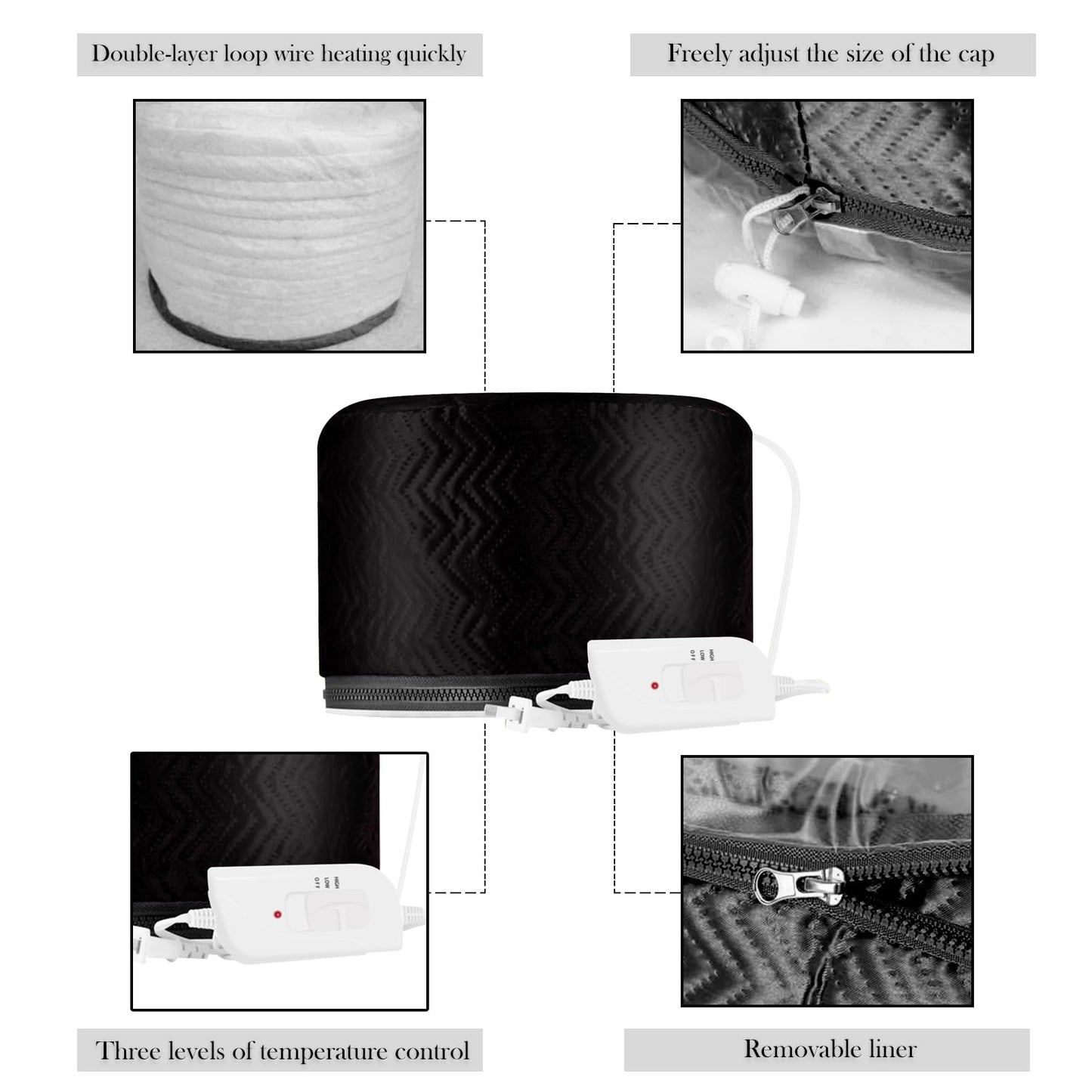 Smoostart Hair Steamer, Portable Hair Care Hat with 3 Mode Temperature Control, 110V Electric Heating Cap for SPA Beauty and Thermal Treatment (Black)