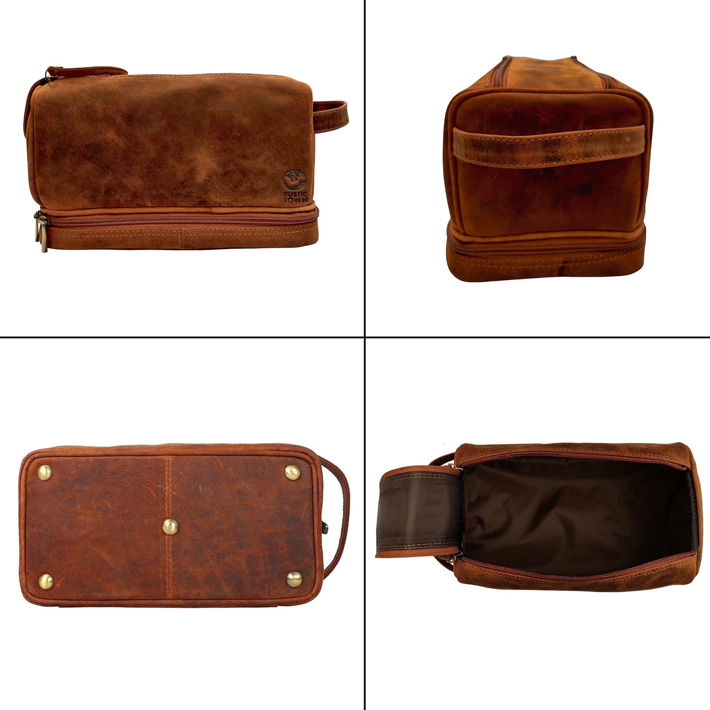RUSTIC TOWN Handmade Quality Leather Toiletry Bags Combo - The Best Masculine Travel Gift For Men and Women