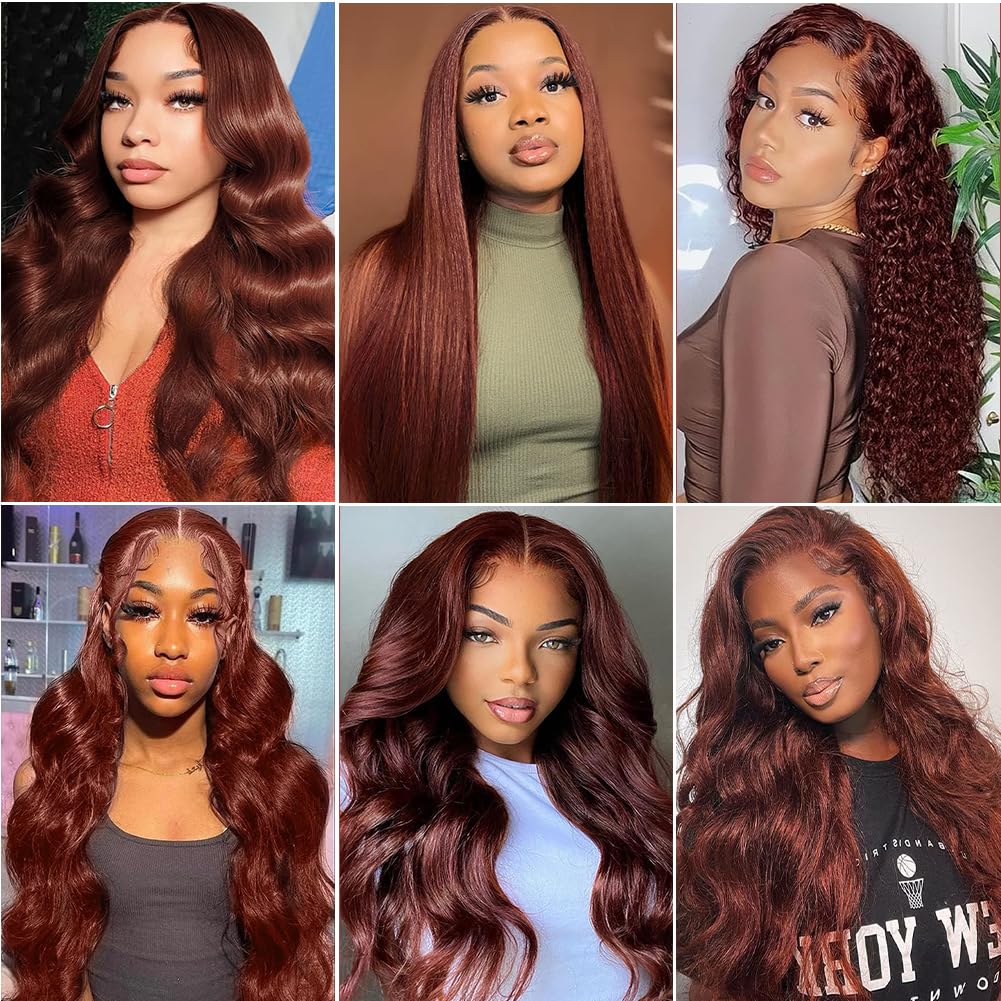 Amadaier Reddish Brown Lace Front Wigs Human Hair 13x4 Auburn Colored Human Hair Wig 180% Density Reddish Brown Body Wave Wig Human Hair HD Lace Human Hair Wigs (20Inch, 13X4 Auburn Body Wave Wig)