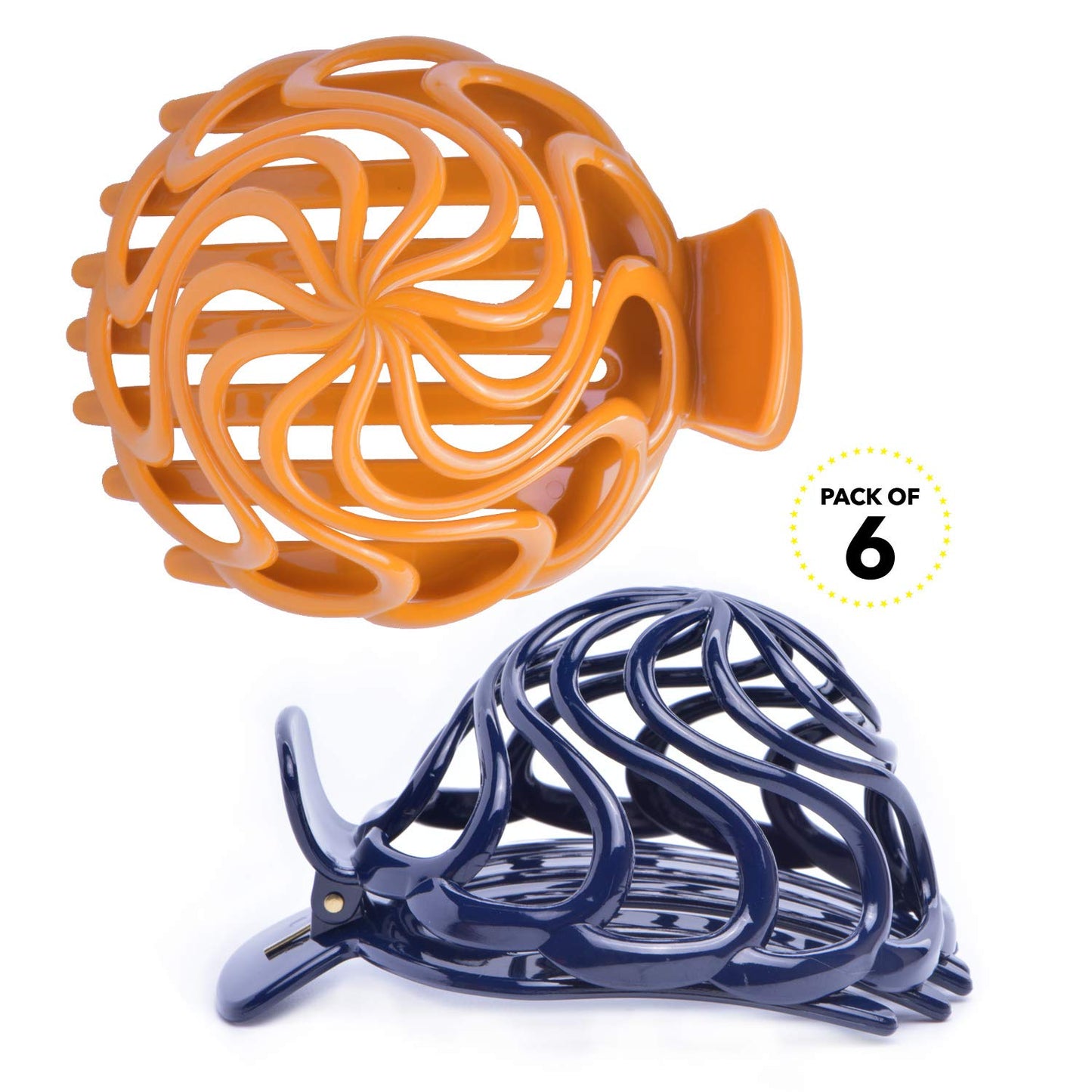 RC ROCHE ORNAMENT 6 Pcs Womens Shell Dome Round Circle Stylish Plastic Strong Grip Hinge Side Slide Bun Maker Clips Girls Beauty Accessory Hair Clip, Medium Classic Multicolor