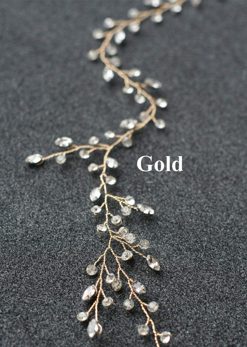 Anglacesmade Bridal Crystal Hair Vine Branch Rhinestone Headband Opal Wedding Headpiece for Bridesmaid Bride Prom Party Festival Hair Weaths for Women and Girls (Gold)