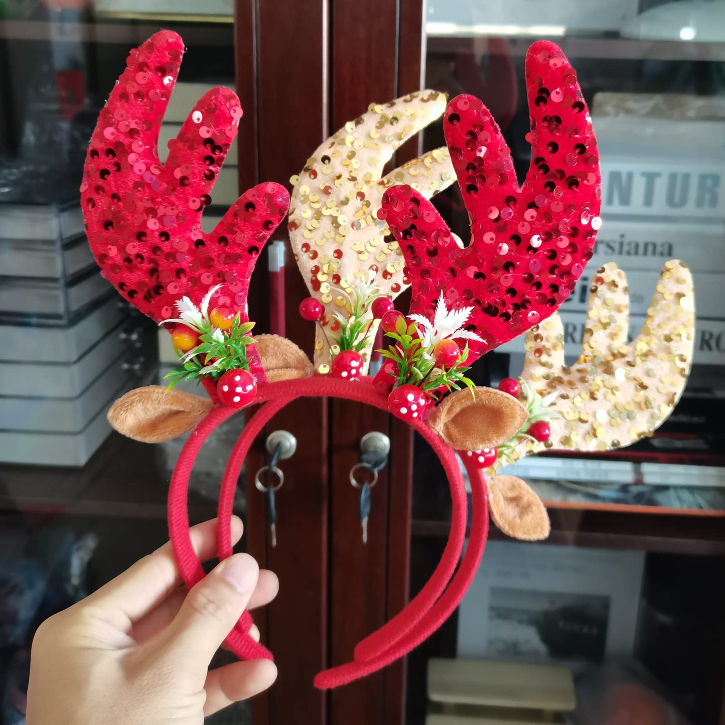 Twinfree 2 Pcs Antlers Headbands Ears Flower Hat Headwear with Sequins for Costumes Party Favors
