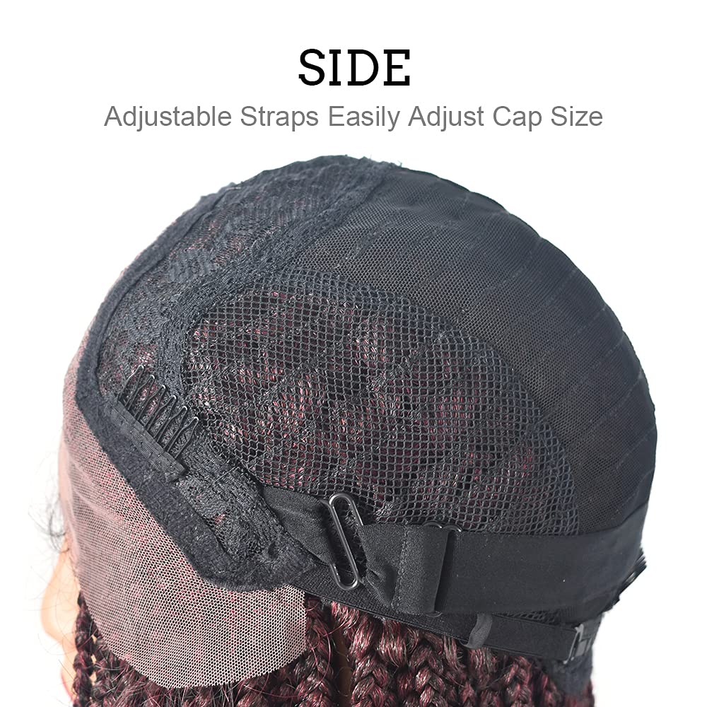 3”X3.8" Realistic Hand Tied Lace Front Box Braids Glueless Wig for Women Premium Quality Synthetic Lightweight Twist BOB Braided Wigs with Baby Hair Blonde Color (#1B/99JT Black Mix Wine Red)