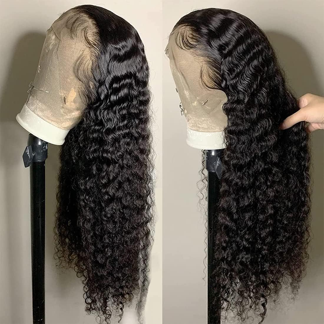 RMPYBY Deep Wave Lace Front Wigs Human Hair Wigs for Women 13x4 HD Deep Curly Lace Front Wig Human Hair 180% Density Lace Frontal Wigs Human Hair Pre Plucked with Baby Hair (24 Inch)