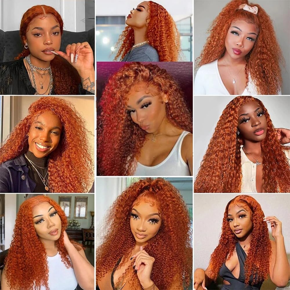 Burnt Orange Deep Curly Human Hair Bundles Color 350 Human Hair Bundles Double Weft Remy Hair Wet and Wavy Bundles Soft and Silky Ginger Deep Wave Bundles for Black Woman (14 16 18 inch,3 Bundles)