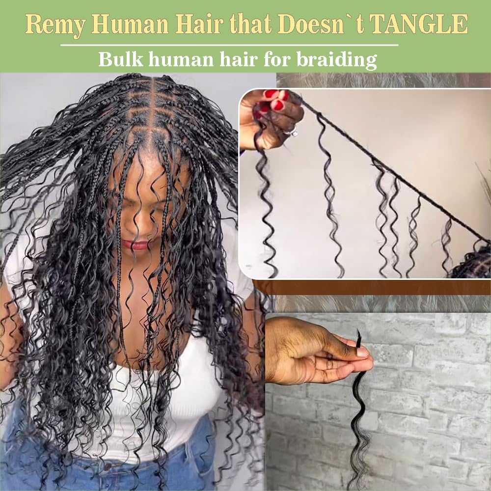 YOMIO Human Braiding Hair Water Wave Bulk 28 Inch 100g (1Pack-2Bundles) Human Hair for Braiding No Weft Human Hair Bundles for Braiding Wet and Wavy Human Hair Braiding Hair for Boho Braids