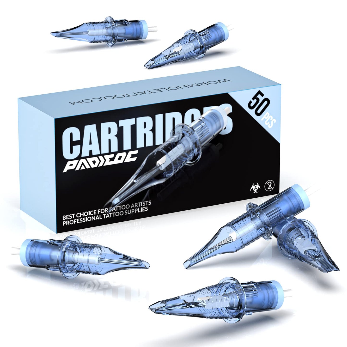 Padieoe Tattoo Cartridge Needles, 50pcs Mixed Tattoo Needle Cartridge Standard Cartridge Needles Round Liner Shader Magnum Tattoo Needle Tattoo Supplies 3RL 7RL 7RS 9RM 9M1 (50pcs 12#)