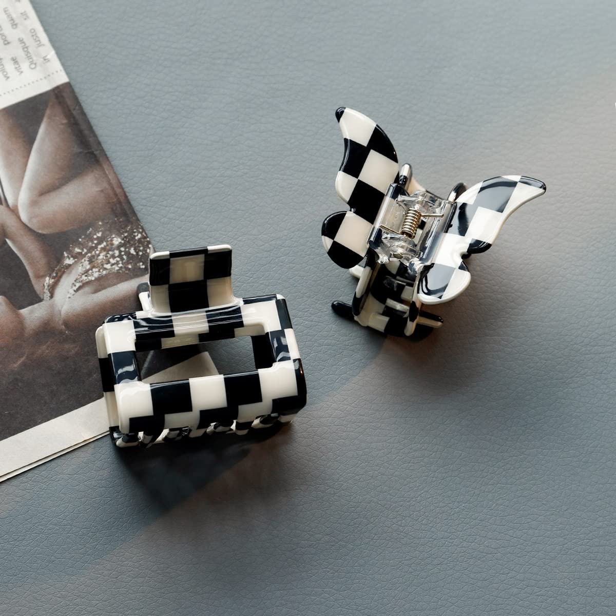 TODEROY Checker Claws Tortoise Barrettes Claw Clips for Women No-Slip Grip Lattice Design Hair Jaw Clips Clamp 80's Aesthetics Large Hair Accessories for Girls