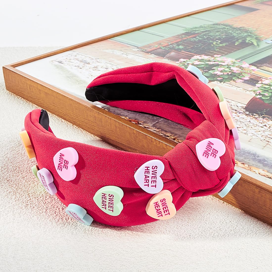 TANOSII Valentine’s Day Knotted Headband for Women Wide Headbands Hair Accessories Jeweled Hairband Letter Heart Red