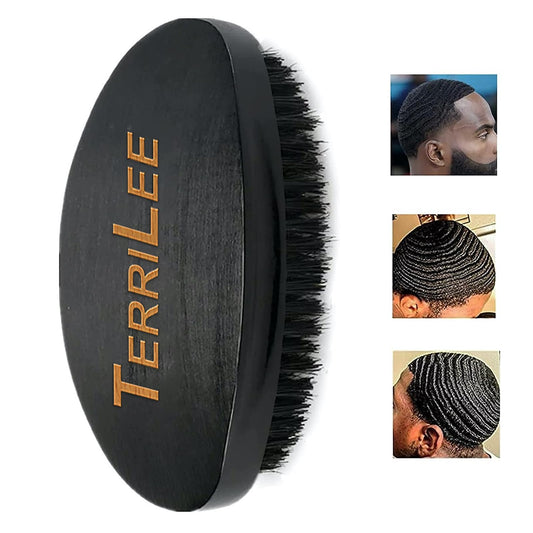 Premium Beech and Black Mix Bristle Wave Brush - Curved Medium Hard Brush for Men's Hair Styling