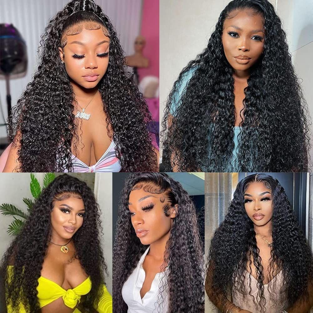 YOUJING Deep Wave Lace Front Wigs Human Hair 13x4 HD Transparent Lace Frontal Curly Wigs for Women Human Hair 180% Density Glueless Wigs Human Hair Pre Plucked with Baby Hair Natural Color(24 inch)