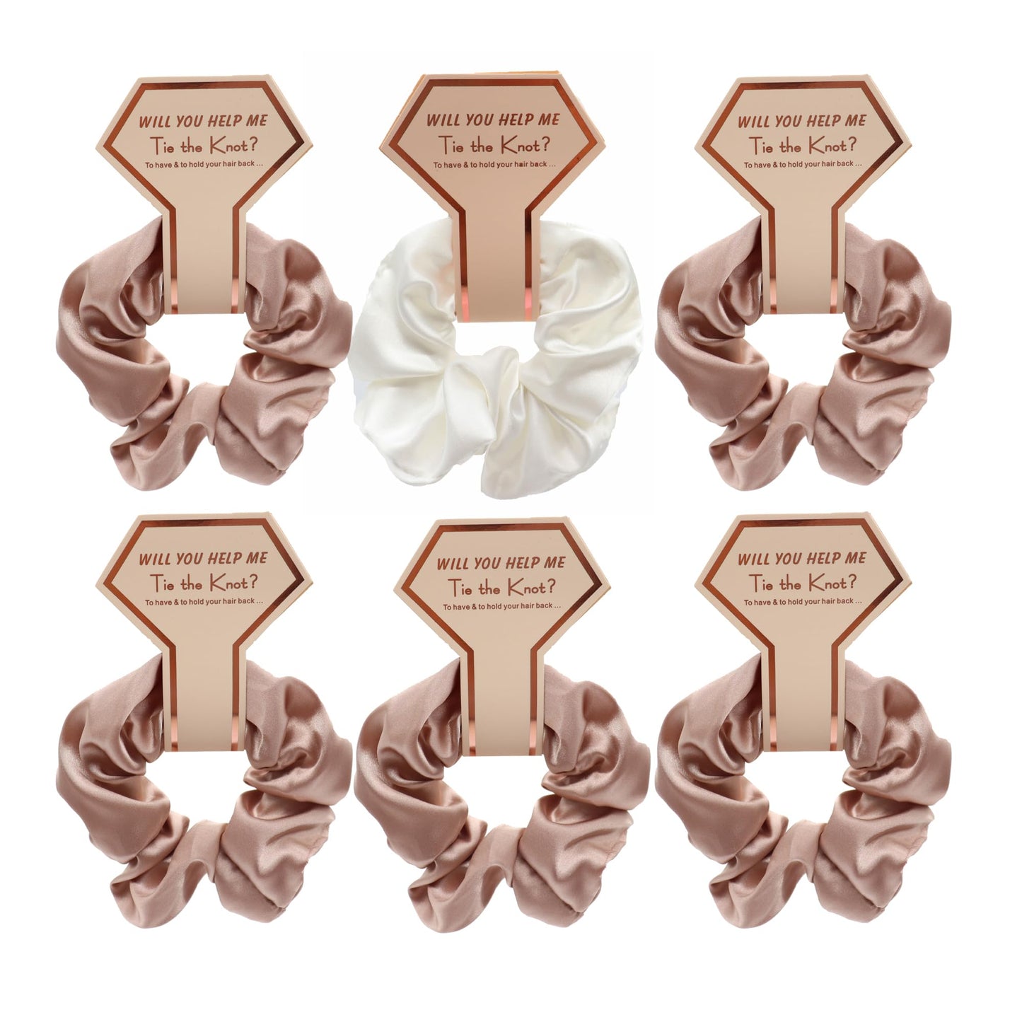 OWITER Satin Bridesmaid Scrunchies Bachelorette Hair Ties Set of 6 Bridal Shower No Damage Hairties ideas Gift for Wedding Party (rose gold)