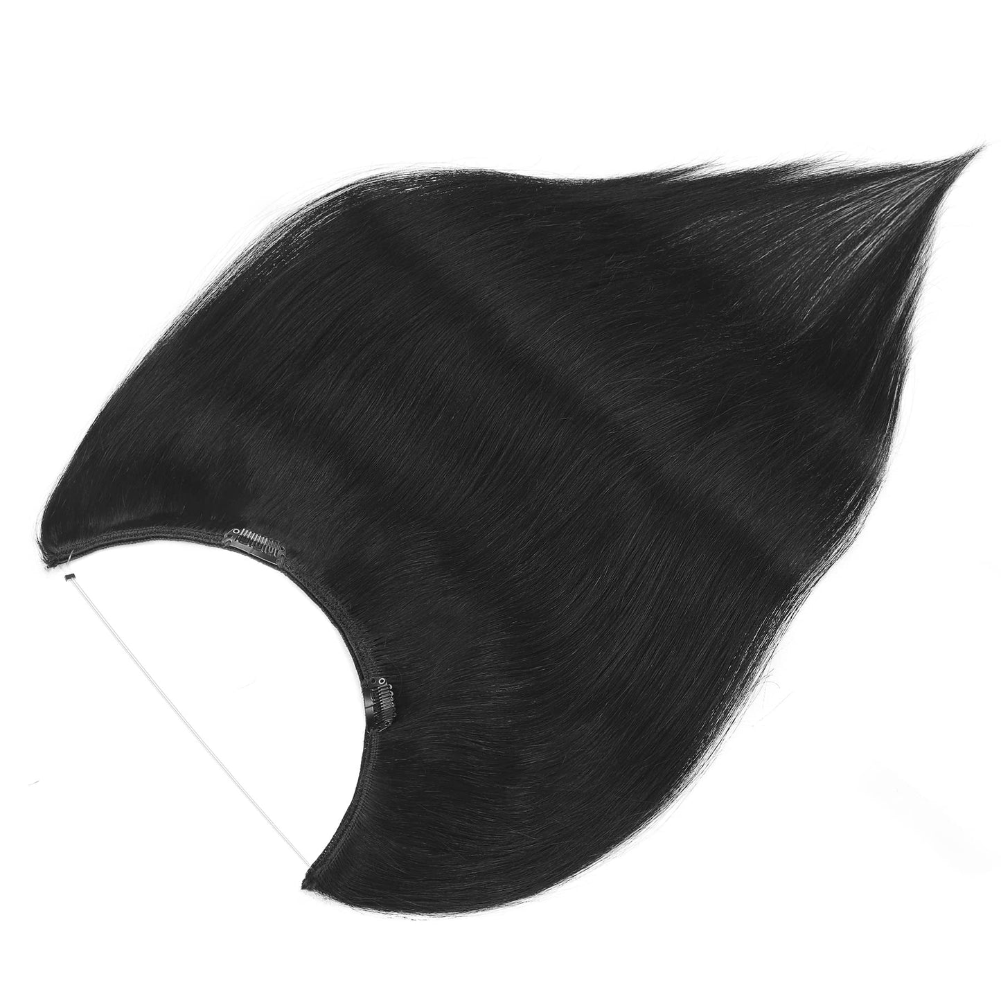 S-noilite Invisible Wire Human Hair Extensions 20inch 70g Secret Hairpieces with 2 Clips Adjustable Headband Fish Line Hairpieces For Women #1 Jet Black