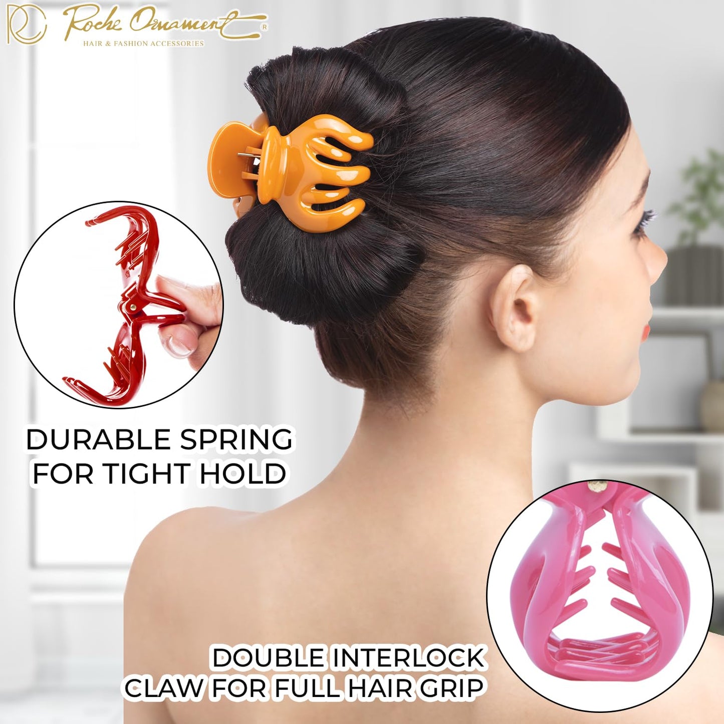 RC ROCHE ORNAMENT 6 Pcs Womens Hair Pumpkin Interlocking Teeth No Slip Secure Grip Strong Solid Ladies Beauty Accessory Classic Clamp Jaw Claw Clip, Large Jelly Candy Multicolor