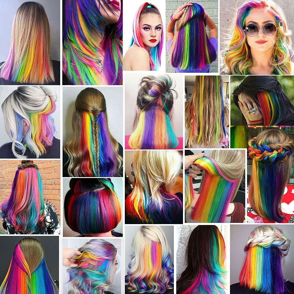 SARARHY 9 Color 18 PCS Multicolored Hair Extensions clip in Kids Highlights 21inch Straight Colored Hair Extension Clip In For Girls and Women Party Rainbow Wig Hairpieces