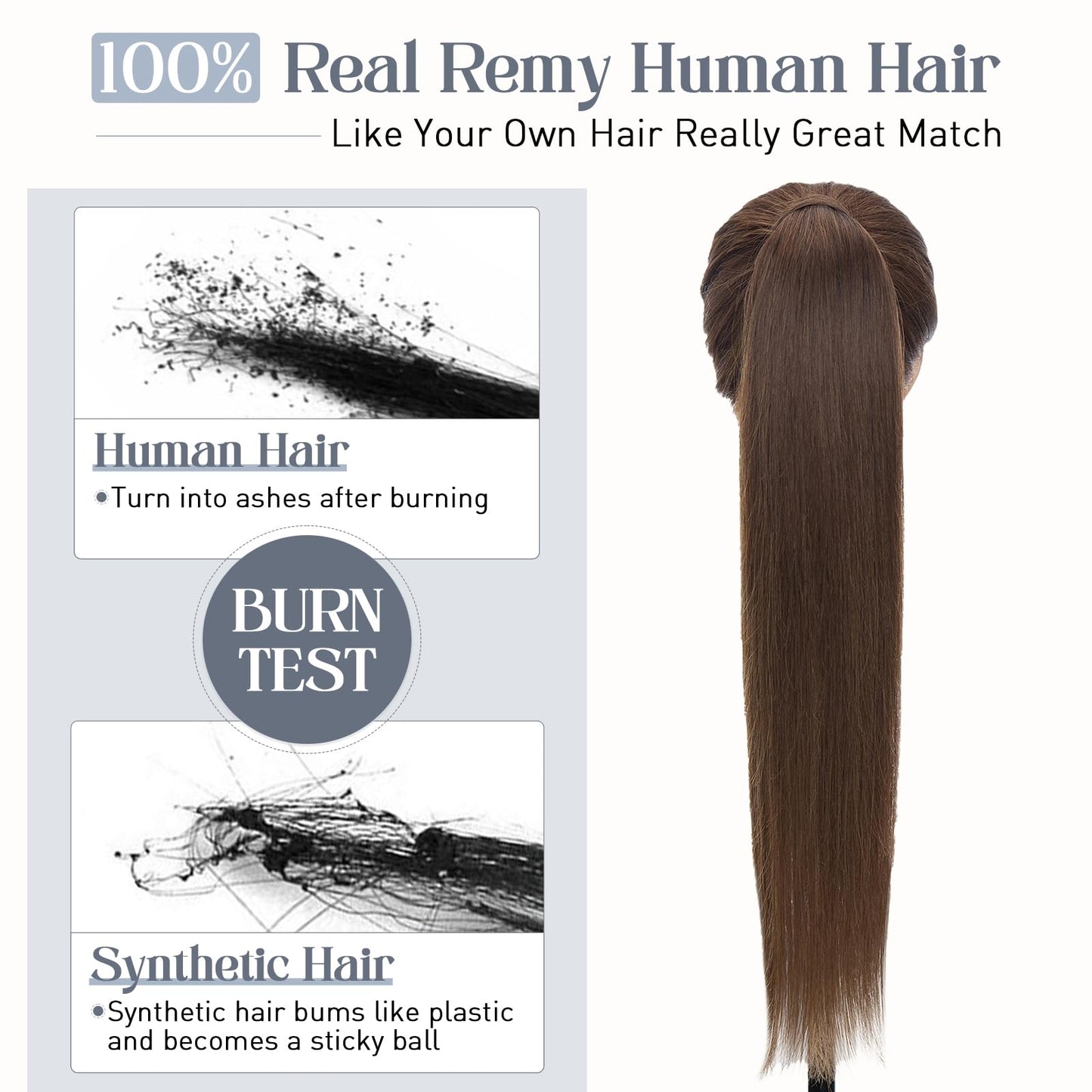 Rich Choices Ponytail Extension Human Hair #4 Medium Brown Real Hair Ponytail Extension Balayage One Piece Clip In Wrap Around Long Ponytail Extension Straight For Women 20 Inch 95g