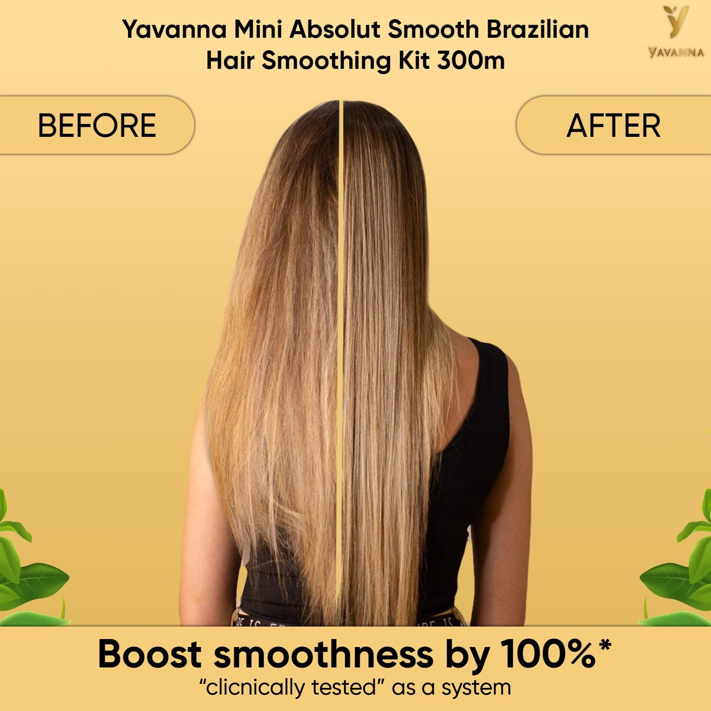 Yavanna - Absolut Smooth Kit - Brazilian Smoothing Treatment - With the New Active called Lisselini it Smooths and Treat the Hair All At The Same Time (300ml / 10,14 Fl. Oz)