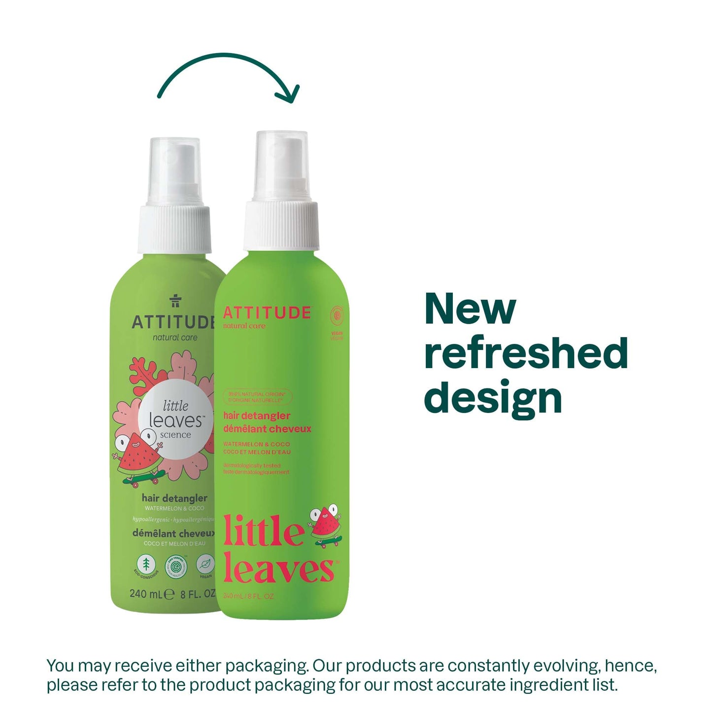ATTITUDE Rinse-free Hair Detangler Spray for Kids, EWG Verified Leave In Product, Plant- and Mineral-Based Ingredients, Vegan, Watermelon & Coco, 8 Fl Oz (Pack of 6)