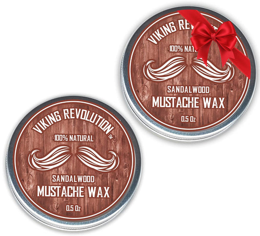 Viking Revolution Mustache Wax 2 Pack - Beard & Moustache Wax for Men - Strong Hold Helps Train Tame & Style (Sandalwood, 2 pack)